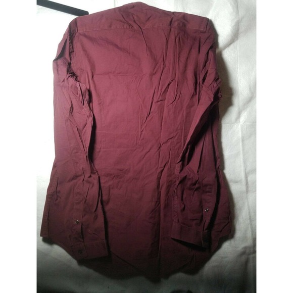 Zara Man Button Up Shirt Collar Slim Fit Burgundy - Picture 7 of 7